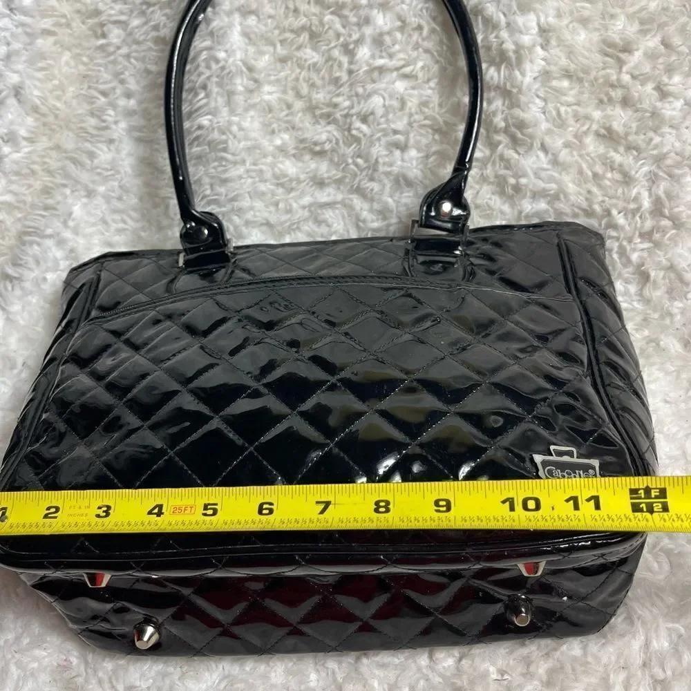 Caboodles Black Faux leather Patent Quilted Makeup Shoulder Bag.